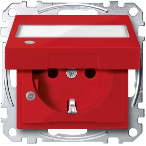   Schneider Merten 2P+F csatlakozóaljzat, biztonsági zsaluval, jelzőfénnyel, felir. csapófedéllel, rugós, 16A, System-M, piros MEG2313-0306