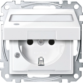   Schneider Merten 2P+F csatlakozóaljzat, biztonsági zsaluval, jelzőfénnyel, felir. csapófedéllel, rugós, 16A, System-M, polárfehér MEG2313-0319