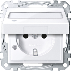   Schneider Merten 2P+F csatlakozóaljzat, biztonsági zsaluval, jelzőfénnyel, felir. csapófedéllel, rugós, 16A, System-M, aktívfehér MEG2313-0325