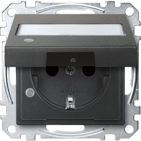   Schneider Merten 2P+F csatlakozóaljzat, biztonsági zsaluval, jelzőfénnyel, felir. csapófedéllel, rugós, 16A, System-M, antracit MEG2313-0414