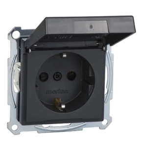   MERTEN 2P+F csatlakozóaljzat, biztonsági zsaluval, csapófedéllel, rugós, 16A, IP44, System-M, antracit MEG2314-0414
