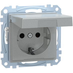   Schneider Merten 2P+F csatlakozóaljzat, biztonsági zsaluval, csapófedéllel, rugós, 16A, IP44, System-M, alumínium MEG2314-0460