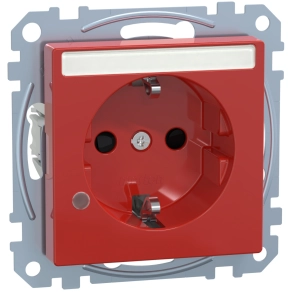   Schneider Merten 2P+F csatlakozóaljzat, biztonsági zsaluval, jelzőfénnyel, feliratozható, rugós, 16A, System-M, piros MEG2303-0306
