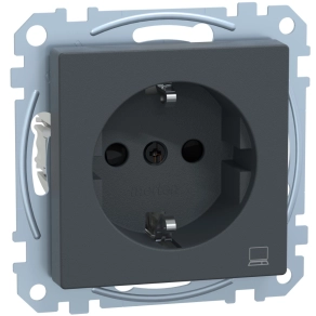   Schneider Merten 2P+F csatlakozóaljzat, biztonsági zsaluval, számítógép szimbólummal, rugós, 16A, System-M, antracit MEG2350-0414