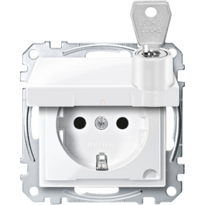   Schneider Electric Merten System M - MEG2315-0319 - 2P+F csatlakozóaljzat, biztonsági zsaluval, zárható csapófedéllel, rugós, 16A, polárfehér