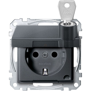   Schneider Electric Merten System M - MEG2315-0414 - 2P+F csatlakozóaljzat, biztonsági zsaluval, zárható csapófedéllel, rugós, 16A, antracit