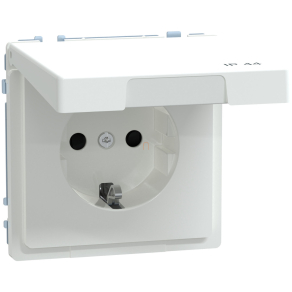   Schneider Electric Merten System Design - MEG2314-6035 - 2P+F csatlakozóaljzat biztonsági zsaluval, csapófedéllel, rugós, 16A, IP44, lótuszfehér