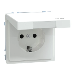 Schneider Electric Merten System Design - MEG2314-6035 - 2P+F csatlakozóaljzat biztonsági zsaluval, csapófedéllel, rugós, 16A, IP44, lótuszfehér
