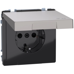   Schneider Electric Merten System Design - MEG2314-6050 - 2P+F csatlakozóaljzat biztonsági zsaluval, csapófedéllel, rugós, 16A, IP44, nikkel