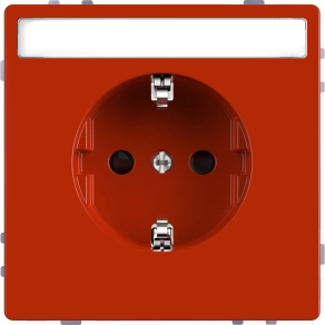   Schneider Merten 2P+F csatlakozóaljzat, biztonsági zsaluval, feliratozható, rugós, 16A, System-D, narancs MEG2302-6002