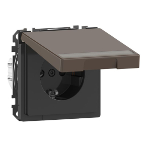   Schneider Electric Merten System Design - MEG2312-6052 - 2P+F csatlakozóaljzat biztonsági zsaluval, feliratozható csapófedéllel, rugós, 16A, mokka