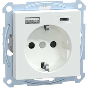   Schneider Merten 2P+F aljzat, biztonsági zsaluval, A+C USB töltővel, rugós, 16A / 3A, System-M, aktívfehér MEG2367-0325