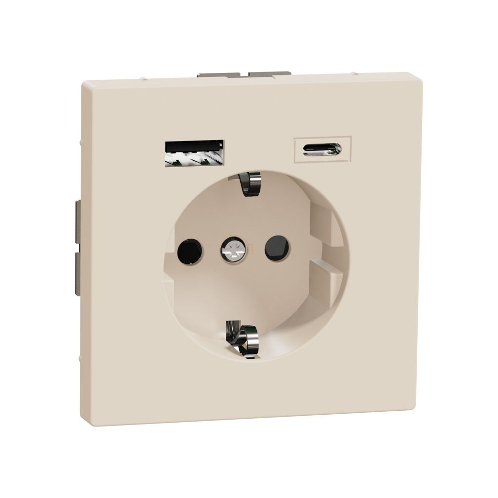 Merten 2P+F aljzat, biztonsági zsaluval, A+C USB töltővel, rugós, 16A / 3A, System-D, szahara MEG2367-6033 Schneider