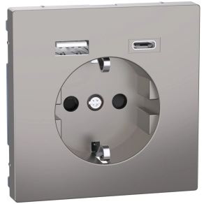   Schneider Electric Merten System Design - MEG2367-6050 csatlakozóaljzat, biztonsági zsaluval, A+C USB töltővel, rugós, 16A / 3A, nikkel