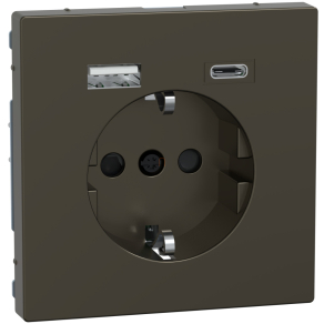   Schneider Electric Merten System Design - MEG2367-6052 csatlakozóaljzat, biztonsági zsaluval, A+C USB töltővel, rugós, 16A / 3A, mokka