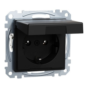   Schneider Electric Merten System-M MEG2311-0403 2P+F csatlakozóaljzat, csapófedéllel, rugós, 16A, fekete