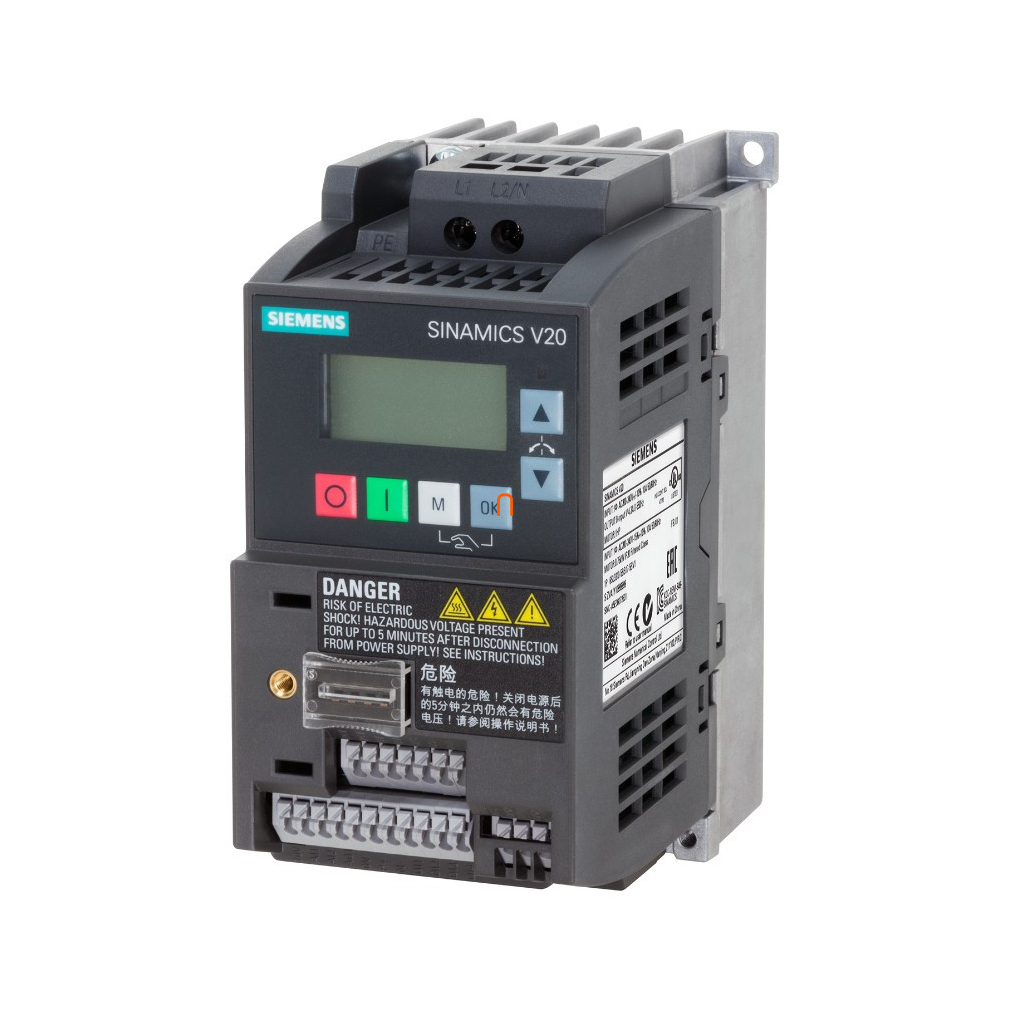 Siemens frekvenciaváltó 1F, 200-240V, 0,55kW, 3,2A, beépített C1 szűrővel, BOP panellel, - Sinamics V20 6SL3210-5BB15-5BV1