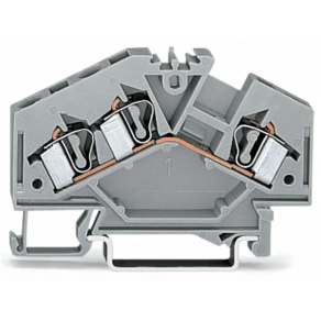Wago 281-631 3 vezetékes átmenő sorkapocs, 4 mm², középső jelölés, DIN 35 x 15 és DIN 35 x 7,5 sínhez, CAGE CLAMP®, szürke
