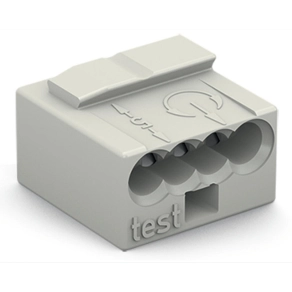 Wago 243-304 MICRO PUSH WIRE® vezetékösszekötő, 4 vezetékhez, tömör vezetőknek, max. 0,8 mm átmérő, világosszürke fedél, max. 60 °C, világosszürke