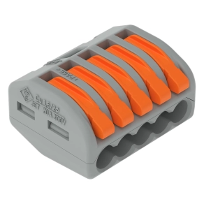 Wago 222-415 222-es sorozatú karos vezetékösszekötő, minden vezetéktípushoz, max. 4 mm², 5 vezetékhez, max. 40 °C, szürke házzal