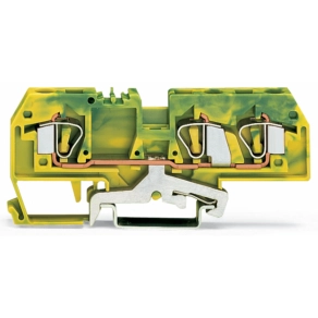 Wago 282-687 3 vezetékes földelősorkapocs, 6 mm², középső jelölés, DIN 35 x 15 és DIN 35 x 7,5 sínhez, CAGE CLAMP®, zöld-sárga