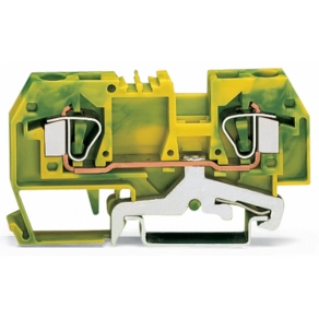 Wago 282-907 földelősorkapocs, 2 vezetékes, 6 mm², CAGE CLAMP®, DIN 35 × 15 és 35 × 7,5 sínhez, középső jelölés, zöld-sárga