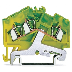 Wago 280-637 3 vezetékes földelősorkapocs, 2,5 mm², középső jelölés, DIN 35 x 15 és DIN 35 x 7,5 sínhez, CAGE CLAMP®, zöld-sárga
