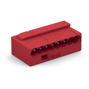 Wago 243-808 MICRO PUSH WIRE® vezetékösszekötő, 8 vezetékhez, tömör vezetőknek, max. 0,8 mm átmérő, világosszürke fedél, max. 60 °C, piros