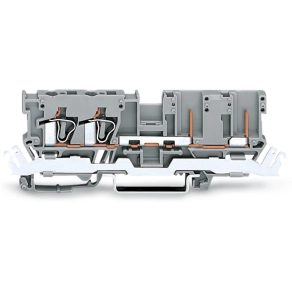 Wago 769-211 2 vezeték/2 tűs dugaszolható átmenő sorkapocs árnyékoló csatlakozással, 4 mm², CAGE CLAMP, DIN 35 × 15 és 35 × 7,5, szürke