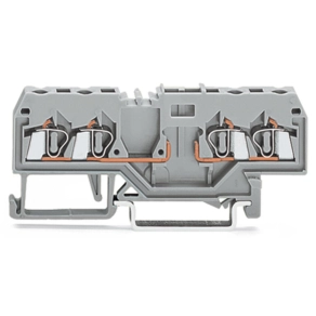 Wago 280-816 4 vezetékes dugaszolható alapsorkapocs, DIN 35 x 15 és DIN 35 x 7,5 sínhez, 2,5 mm², CAGE CLAMP®, szürke