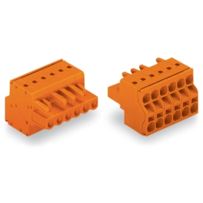 Wago 231-2307/026-000 2 vezetékes anyacsatlakozó, 7 pólusú, 2,5 mm², 5,08 mm, Push-in CAGE CLAMP, beépített véglappal, narancssárga