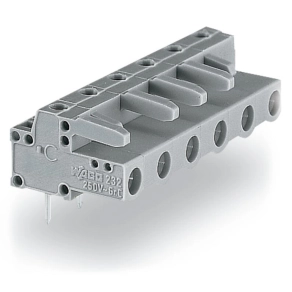 Wago 232-834 THT csatlakozóaljzat, döntött, 7,5 mm lábtávolság, 4 pólusú, 0,6 x 1,0 mm forrasztótű, szürke