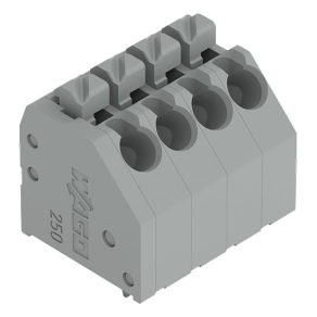 Wago 250-104 NYÁK-sorkapocs, nyomógombos, 1,5 mm², 3,5 mm lábtávolság, 4 pólusú, Push-in CAGE CLAMP®, 45°-os vezetőbevezetés, THT, szürke