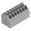 Wago 250-107 NYÁK-sorkapocs, nyomógombos, 1,5 mm², 3,5 mm lábtávolság, 7 pólusú, Push-in CAGE CLAMP®, 45°-os vezetőbevezetés, THT, szürke