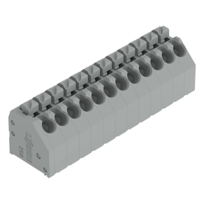 Wago 250-112 NYÁK-sorkapocs, nyomógombos, 1,5 mm², 3,5 mm lábtávolság, 12 pólusú, Push-in CAGE CLAMP®, 45°-os vezetőbevezetés, THT, szürke