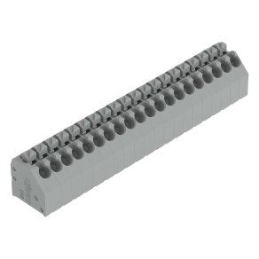 Wago 250-220 NYÁK-sorkapocs, nyomógombos, 1,5 mm², 3,5 mm lábtávolság, 20 pólusú, Push-in CAGE CLAMP®, 45°-os vezetőbevezetés, THT, szürke