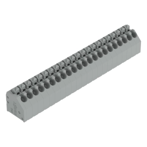 Wago 250-222 NYÁK-sorkapocs, nyomógombos, 1,5 mm², 3,5 mm lábtávolság, 22 pólusú, Push-in CAGE CLAMP®, 45°-os vezetőbevezetés, THT, szürke