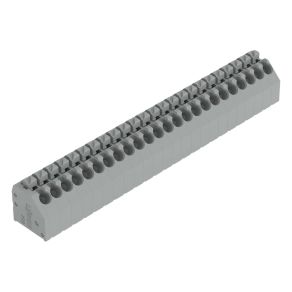 Wago 250-224 NYÁK-sorkapocs, nyomógombos, 1,5 mm², 3,5 mm lábtávolság, 24 pólusú, Push-in CAGE CLAMP®, 45°-os vezetőbevezetés, THT, szürke