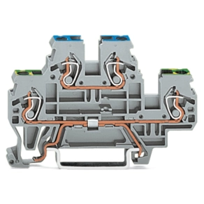 Wago 870-517 kétemeletes földelő/átmenő sorkapocs, PE/N, 2,5 mm², CAGE CLAMP®, jelölőtartó nélkül, kék felső vezetőbemenet, szürke