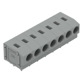 Wago 235-407 NYÁK-sorkapocs, 2,5 mm², 5/5,08 mm lábtávolság, 7 pólusú, PUSH WIRE®, 0°-os vezetőbevezetés, THT, szürke