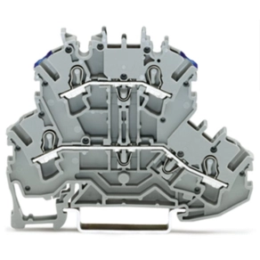 Wago 2002-2203 kétemeletes átmenő sorkapocs, L/N, 2,5 mm², Push-in CAGE CLAMP®, jelölőtartó nélkül, kék felső vezetőbemenet, Ex e II alkalmazásokhoz, szürke