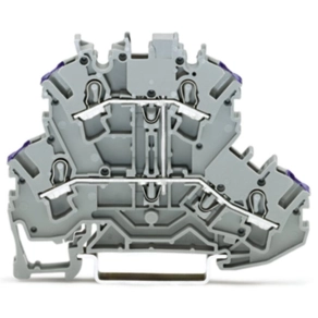 Wago 2002-2208 kétemeletes átmenő sorkapocs, 4 vezetékes, L, 2,5 mm², Push-in CAGE CLAMP®, belső közösítés, jelölőtartó nélkül, Ex e II alkalmazásokhoz, szürke