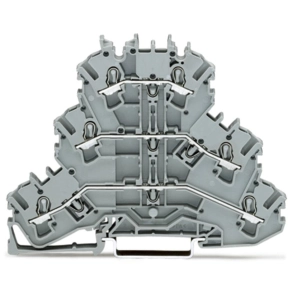 Wago 2002-3201 háromemeletes átmenő/átmenő/átmenő sorkapocs, L/L/L, jelölőtartó nélkül, 2,5 mm², Push-in CAGE CLAMP®, Ex e II alkalmazásokhoz, DIN 35 x 15 és 35 x 7,5 sínhez, szürke