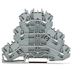 Wago 2002-3203 háromemeletes átmenő sorkapocs, 6 vezetékes, L/L/N, 2,5 mm², Push-in CAGE CLAMP®, jelölőtartó nélkül, kék felső vezetőbemenet, Ex e II, szürke