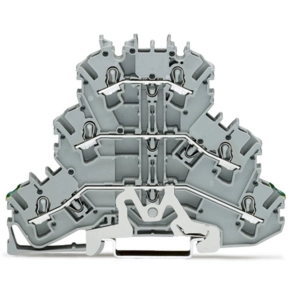 Wago 2002-3227 háromemeletes földelő/átmenő/átmenő sorkapocs, PE/L/L, 2,5 mm², Push-in CAGE CLAMP®, jelölőtartó nélkül, Ex e II, szürke