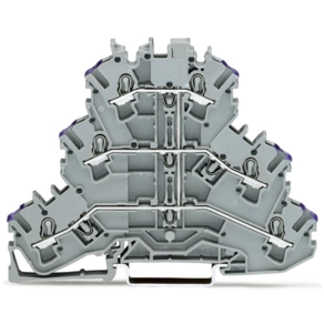 Wago 2002-3208 háromemeletes átmenő sorkapocs, 6 vezetékes, L, 2,5 mm², Push-in CAGE CLAMP®, jelölőtartó nélkül, belső közösítés, ibolya vezetőbemeneti jelölés, Ex e II, szürke