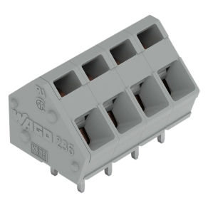 Wago 236-402 NYÁK-sorkapocs, 2,5 mm², 5/5,08 mm lábtávolság, 2 pólusú, CAGE CLAMP®, közösíthető, 0,7 × 0,7 mm forrasztóláb, THT, szürke