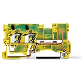 Wago 769-257 2 vezeték/1 tűs dugaszolható földelősorkapocs, 4 mm², CAGE CLAMP, DIN 35 × 15 és 35 × 7,5, zöld-sárga