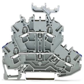 Wago 2002-2232 kétemeletes átmenő sorkapocs, N/L, 2,5 mm², Push-in CAGE CLAMP®, jelölőtartóval, kék alsó vezetőbemenet, Ex e II alkalmazásokhoz, szürke