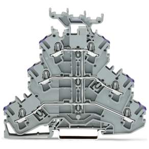 Wago 2002-3238 háromemeletes átmenő sorkapocs, 6 vezetékes, L, 2,5 mm², Push-in CAGE CLAMP®, jelölőtartóval, belső közösítés, ibolya vezetőbemeneti jelölés, Ex e II, szürke